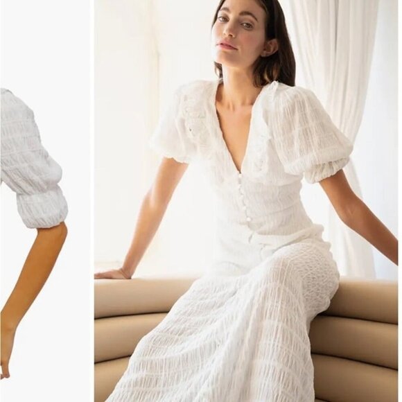 NWT CIEBON Madison Ruffle Shirred Maxi Dress SZ M - Picture 1 of 12